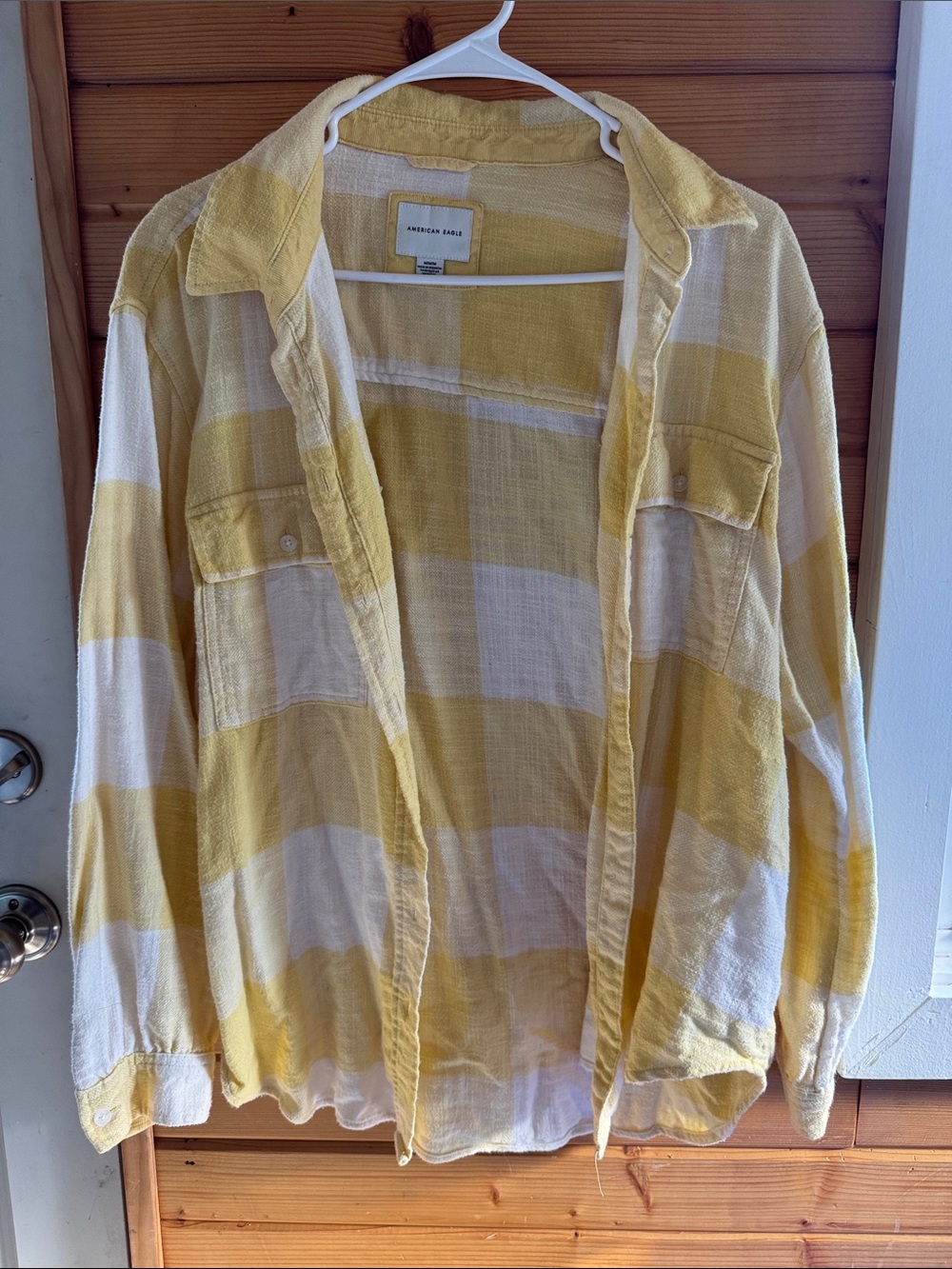 American Eagle Outfitters Yellow and White Plaid Button-Down Shirt
